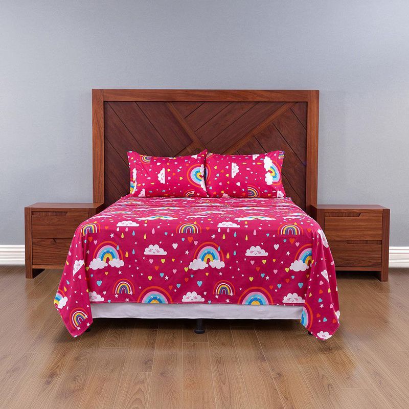 Set de Sábanas Queen Diseño de Arcoíris Color Rojo Multicolor de 3 Piezas