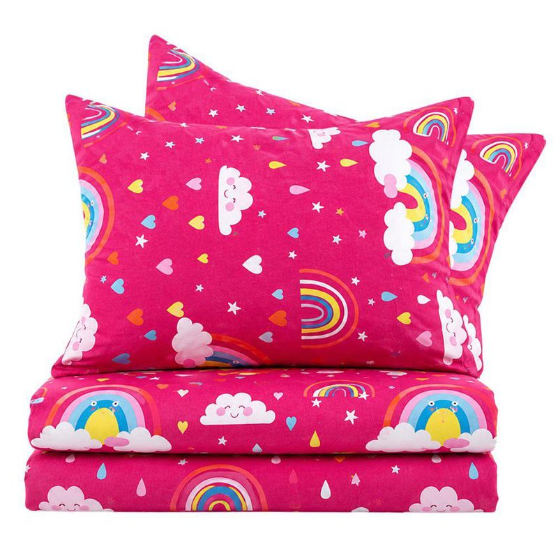Set de Sábanas Queen Diseño de Arcoíris Color Rojo Multicolor de 3 Piezas