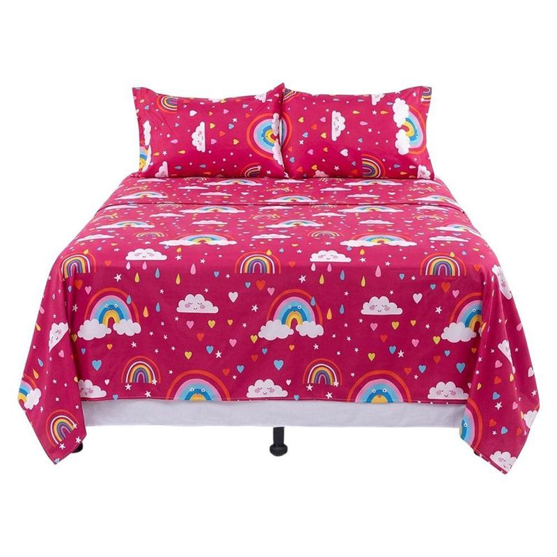 Set de Sábanas Queen Diseño de Arcoíris Color Rojo Multicolor de 3 Piezas