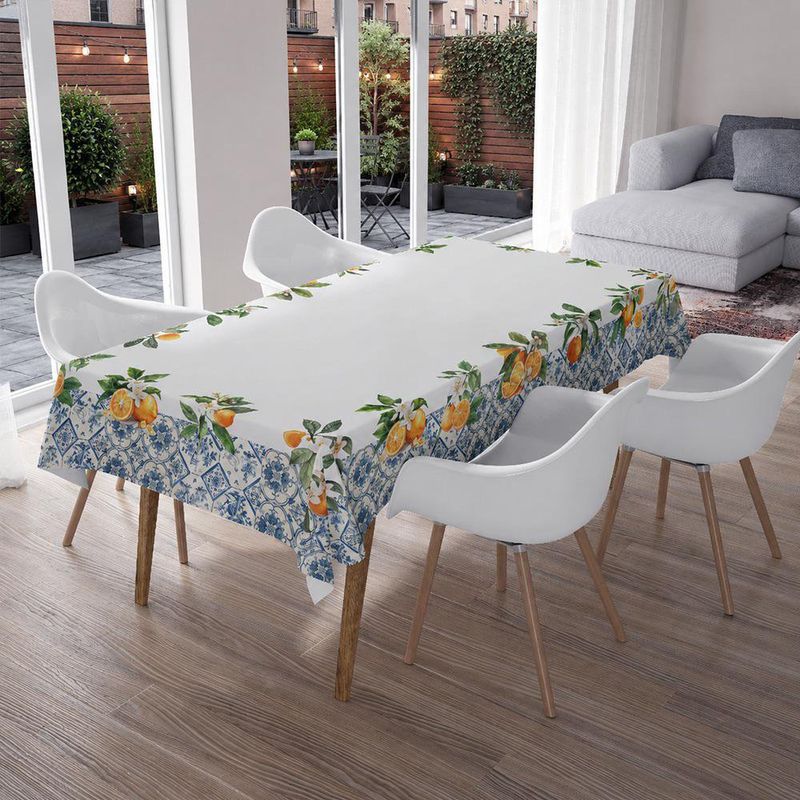Mantel Rectangular con Diseño Mosaico para Comedor de 180 x 320 cm Azul y Naranja
