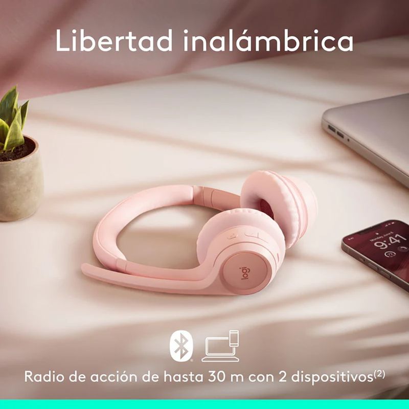 Audífonos Inalámbricos de Diadema Zone 300 con Micrófonos Dobles Color Rosado