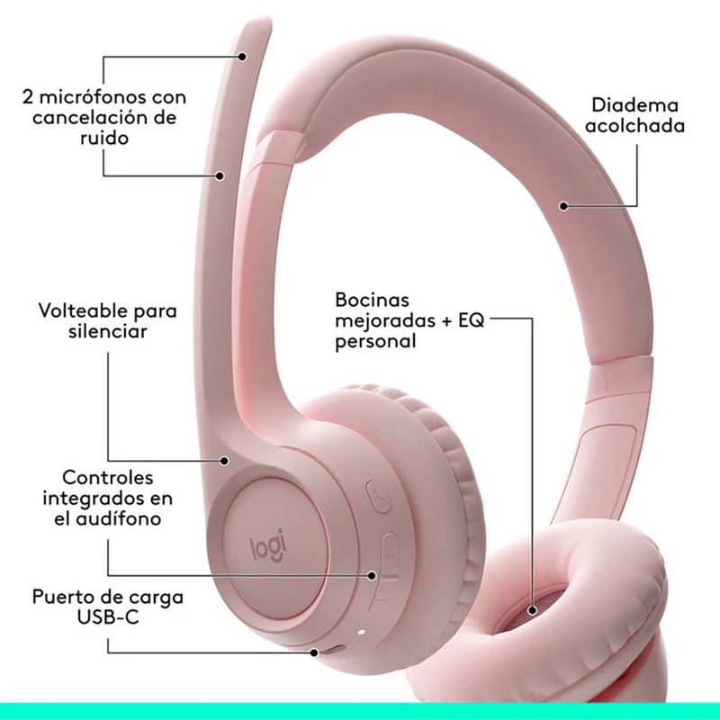 Audífonos Inalámbricos de Diadema Zone 300 con Micrófonos Dobles Color Rosado
