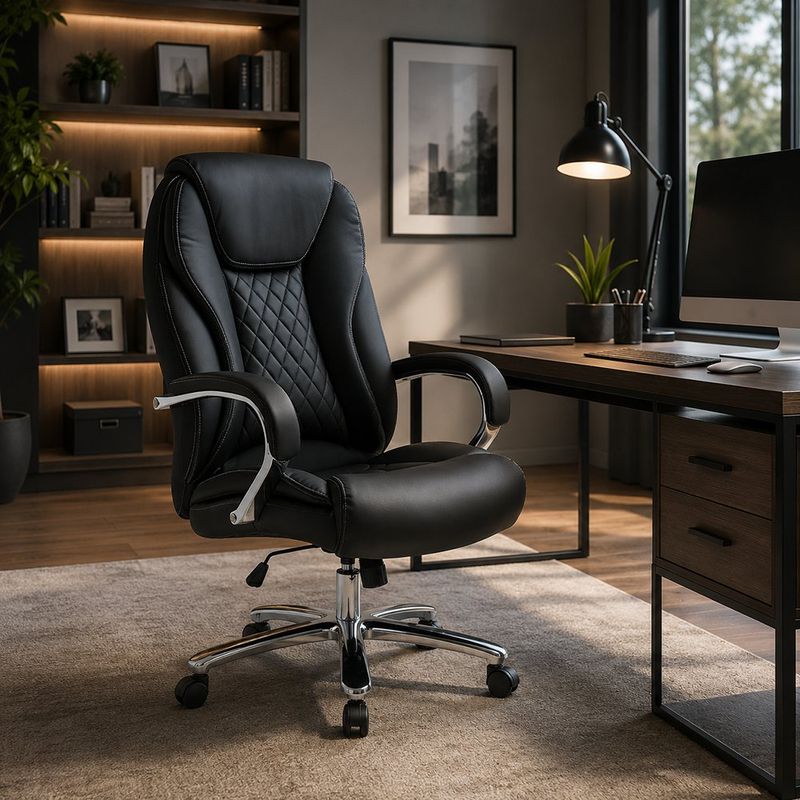 Silla Ejecutiva Milan con Respaldo Alto y Altura Ajustable de 70 x 76 x 120-128 cm Negra