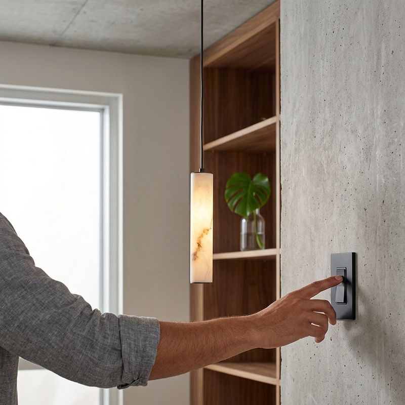 Lámpara Colgante LED de 1 Luz con Pantalla Mármol Simulado Beige y Base Negra