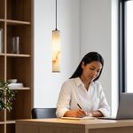 Lámpara Colgante LED de 1 Luz con Pantalla Mármol Simulado Beige y Base Negra