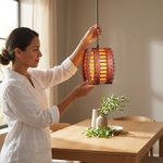 Lámpara Colgante de 1 Luz con Pantalla Artesanal Café 60W