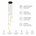 Lámpara Colgante LED de 5 Luces con Pantallas Mármol Simulado Beige y Base Negra 30W