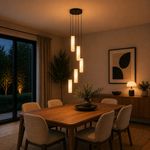 Lámpara Colgante LED de 5 Luces con Pantallas Mármol Simulado Beige y Base Negra 30W
