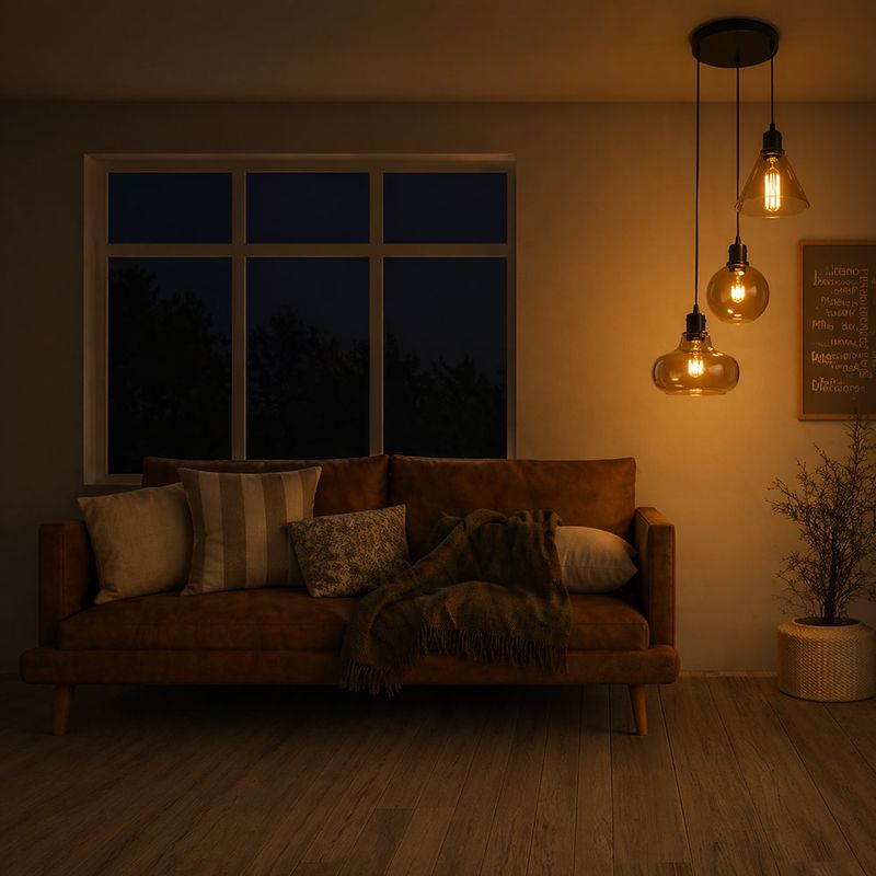 Lámpara Colgante de 3 Luces con Figuras de Vidrio Ámbar E27 60W