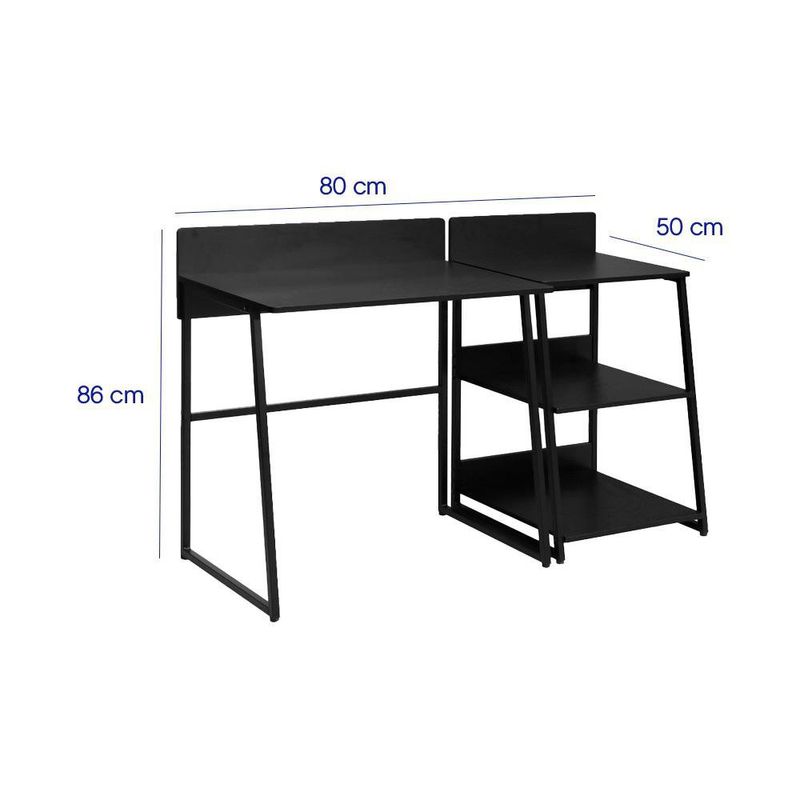 Set de Escritorio y Librera Socca con Estantería Lateral de 80 x 49.5 x 86 cm Negro