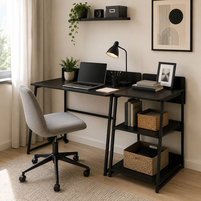 Set de Escritorio y Librera Socca con Estantería Lateral de 80 x 49.5 x 86 cm Negro