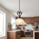 Lámpara Colgante de 1 Luz Clásica Tipo Campana con Vidrio Blanco y Base Café E27 60W