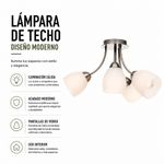 Lámpara de Techo de 4 Luces Vidrio Opal Satinado y Base Plateada Metálica E27 60W