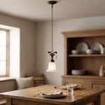 Lámpara Colgante de 1 Luz Clásica Tipo Campana Gota Café y Blanco E27 60W