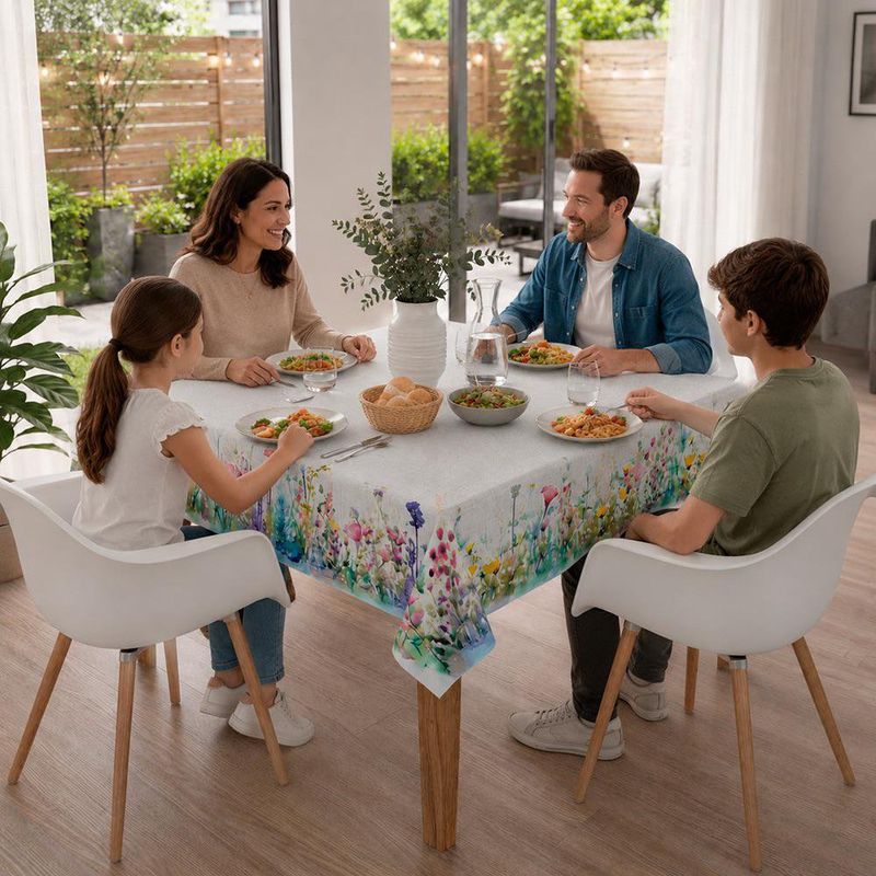 Mantel Cuadrado con Diseño Flores para Comedor de 180 x 180 cm Multicolor