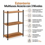 Estantería Multiusos Acacia con 3 Niveles y Estructura Metálica Color Café y Negro