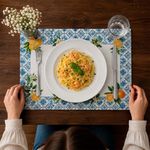Individual con Diseño Mosaico para Mesa de Comedor de 35 x 50 cm Azul y Naranja