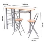 Desayunador Compacto con 2 Sillas Plegables de MDF y Estructura Metálica Color Café Claro y Plateado