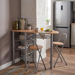 Desayunador Compacto con 2 Sillas Plegables de MDF y Estructura Metálica Color Café Claro y Plateado