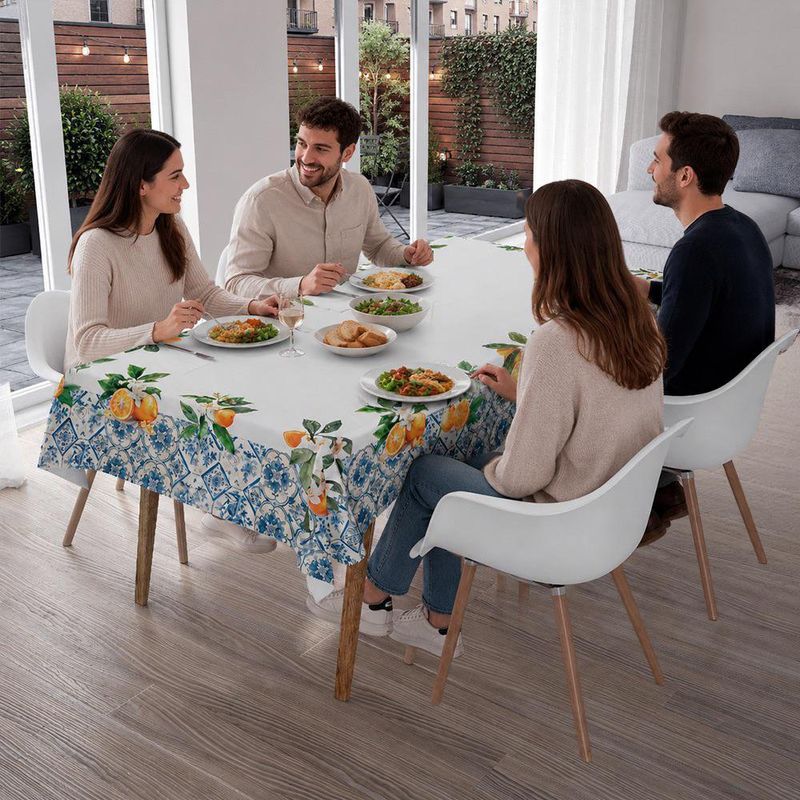 Mantel Rectangular con Diseño Mosaico para Comedor de 180 x 320 cm Azul y Naranja