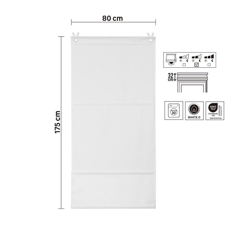 Persiana Romana Pharell Pleat 80 x 175 cm para Ventana Color Blanco