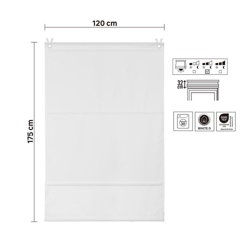 Persiana Romana Pharell Pleat 120 x 175 cm para Ventana Color Blanco