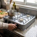 Estufa de Mesa de Gas con 4 Hornillas y Cubierta Metálica Plateada