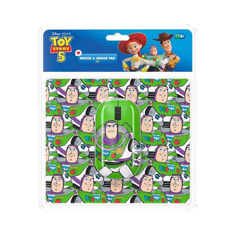 Kit de Mouse Inalámbrico y Mouse Pad Toy Story Buzz Lightyear 2.4 GHz 1200 DPI Verde