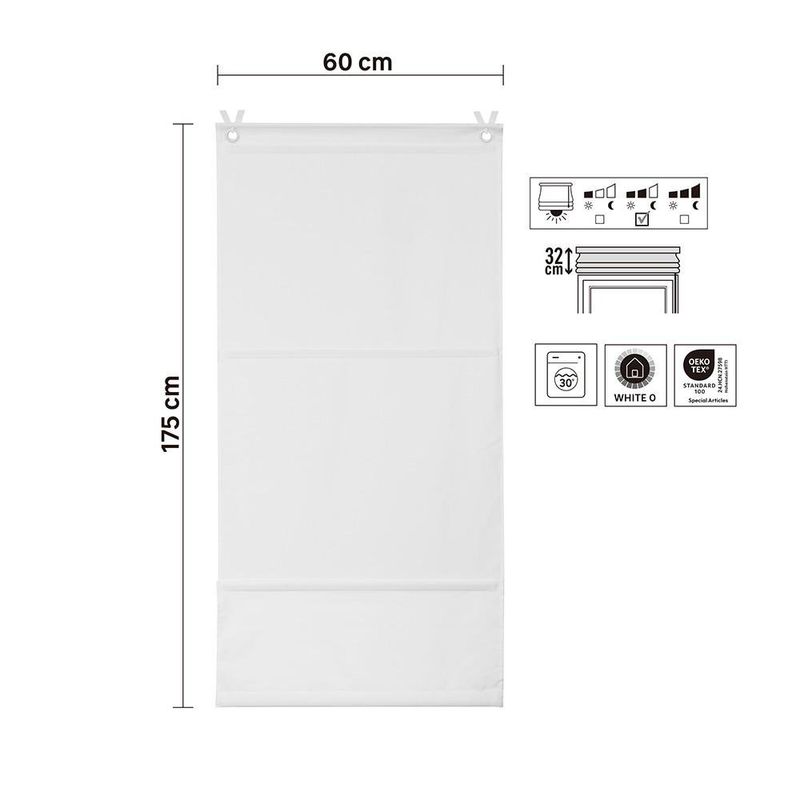 Persiana Romana Pharell Pleat 60 x 175 cm para Ventana Color Blanco