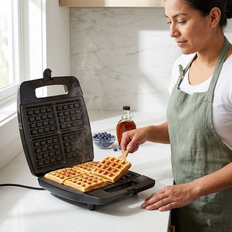 Waflera Belga Cuadrada para 4 Porciones 1550W Antiadherente Negra