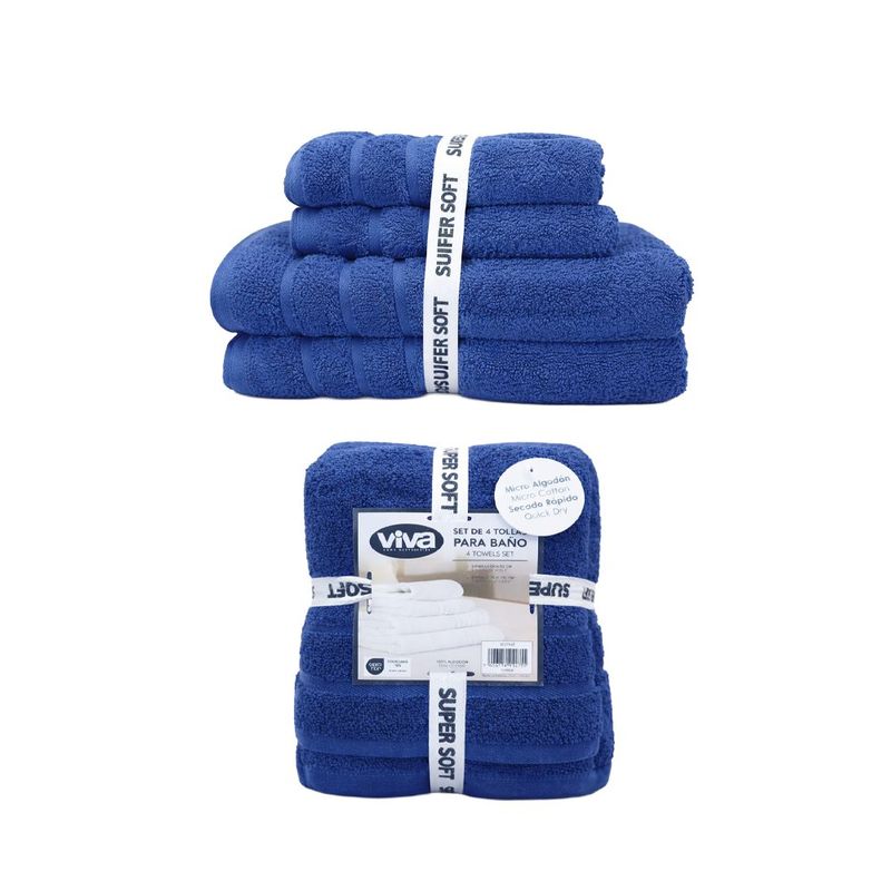 Set de 4 Toallas Qdry para Baño Color Azul