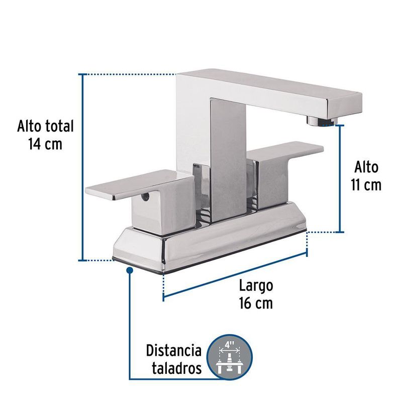 Grifo Mezclador Kubo de 4 plg para Lavamanos Color Cromo