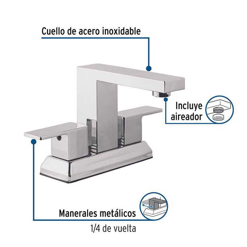 Grifo Mezclador Kubo de 4 plg para Lavamanos Color Cromo