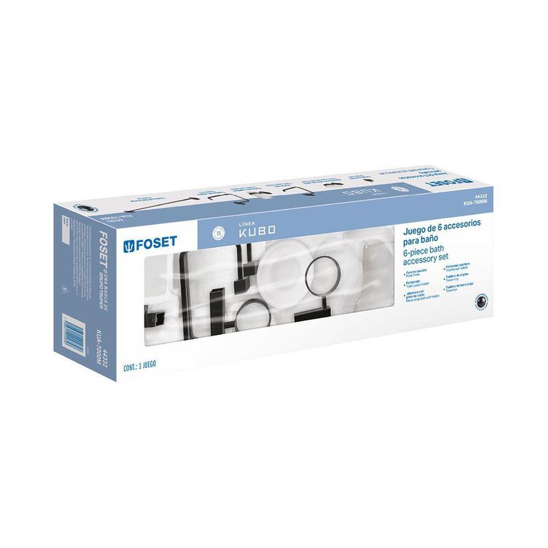 Kit de 6 Accesorios Kubo para Baño Color Negro Mate