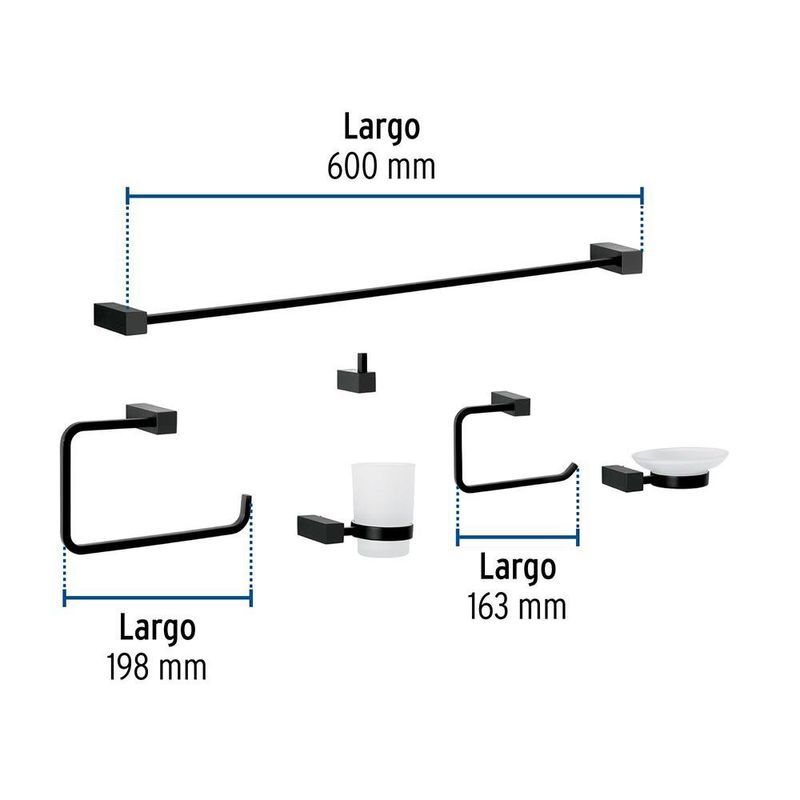 Kit de 6 Accesorios Kubo para Baño Color Negro Mate