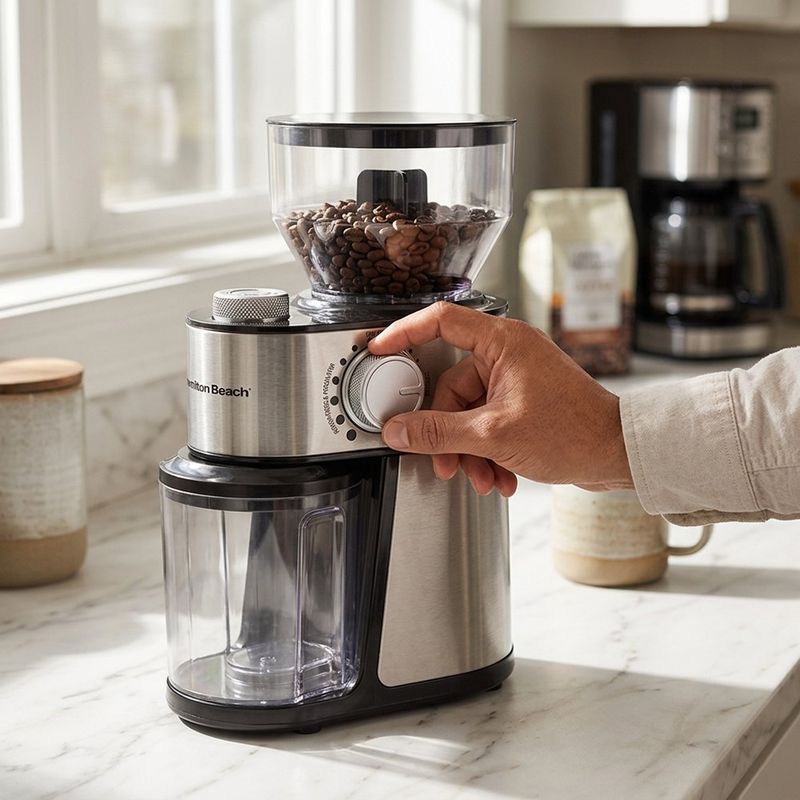 Molino de Café para 2 a 14 Tazas con 18 Niveles de Molienda Plateado y Negro