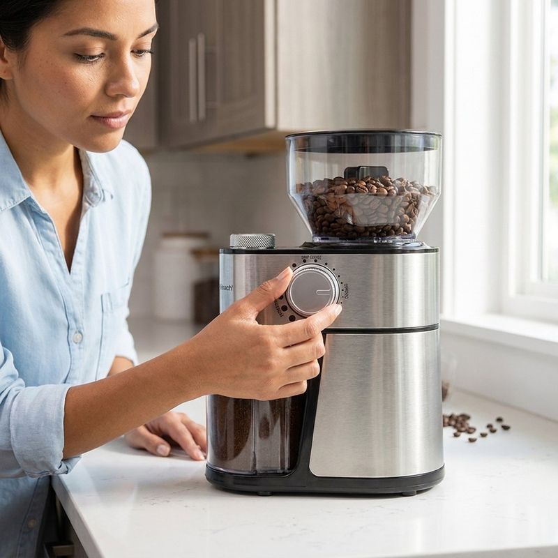 Molino de Café para 2 a 14 Tazas con 18 Niveles de Molienda Plateado y Negro