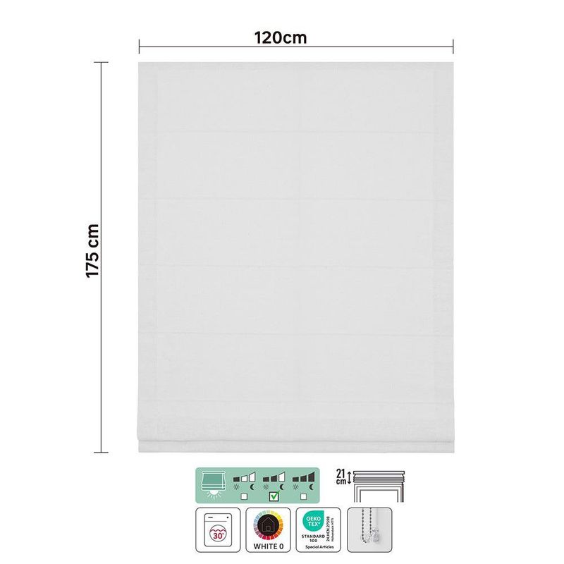 Persiana Romana Charlina Pleat 120 x 175 cm para Ventana Color Blanco