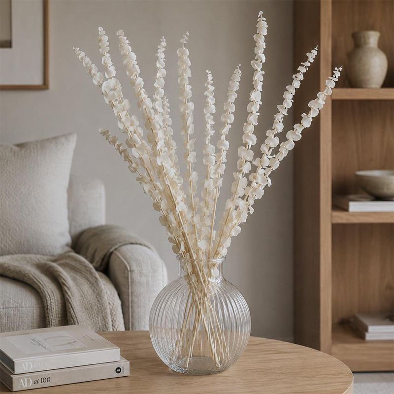 Rama de Eucalipto Artificial para Floreros y Arreglos de 65 cm Color Blanco