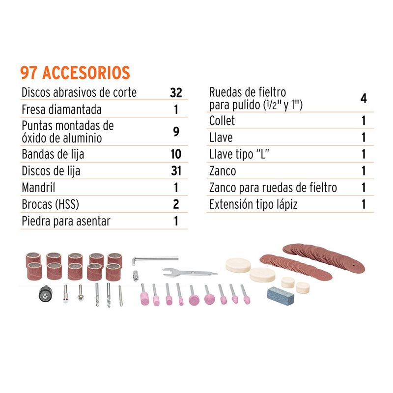 Mototool Profesional 135 W con Velocidad Variable y 97 Accesorios