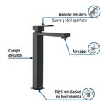 Grifo Monomando Alto Kubo para Lavamanos Color Negro Mate