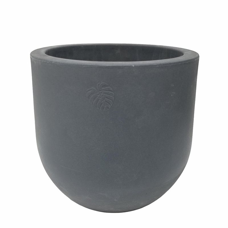 Maceta Decorativa Redonda de 40 x 35 cm con Relieve de Hoja Negro Antracita
