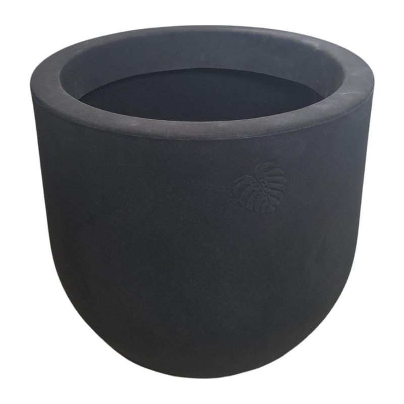 Maceta Decorativa Redonda de 40 x 35 cm con Relieve de Hoja Negro Antracita