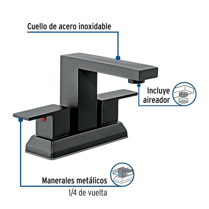 Grifo Mezclador Kubo de 4 plg para Lavamanos Color Negro Mate