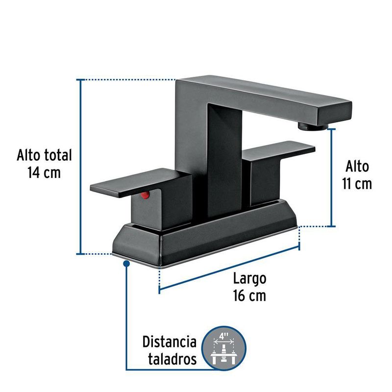 Grifo Mezclador Kubo de 4 plg para Lavamanos Color Negro Mate
