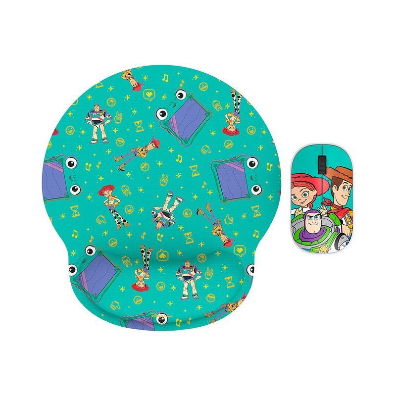 Kit de Mouse y Mouse Pad Toy Story Lilypad Inalámbrico 2.4 GHz con Soporte de Gel Verde