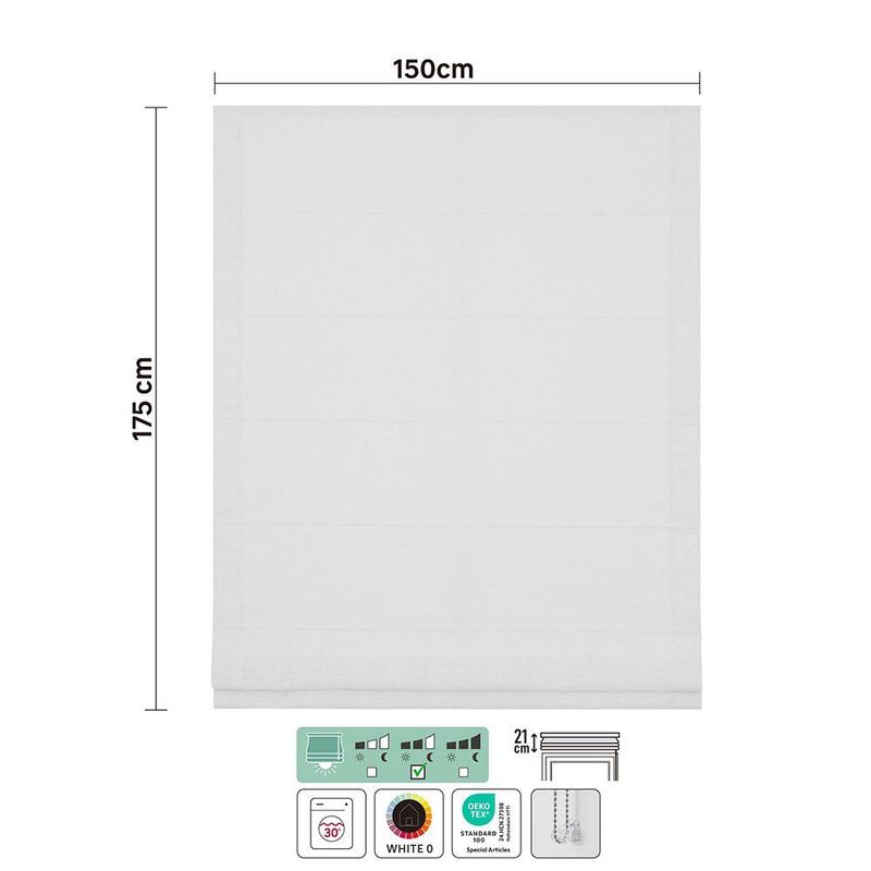Persiana Romana Charlina Pleat 150 x 175 cm para Ventana Color Blanco