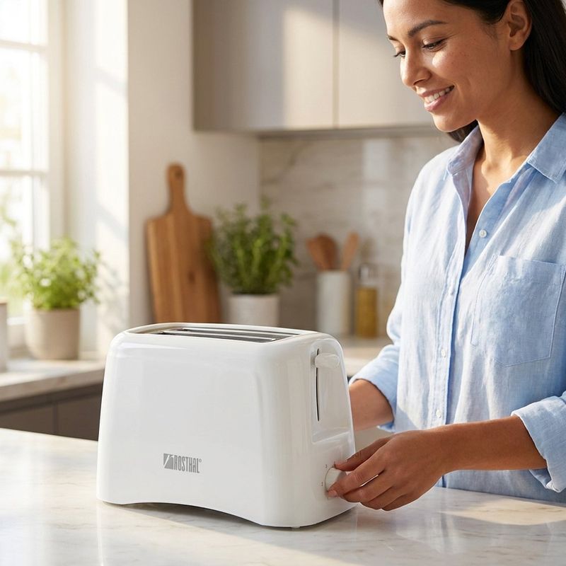 Tostador de Pan para 2 Rebanadas 800W con Control de Tostado Blanco