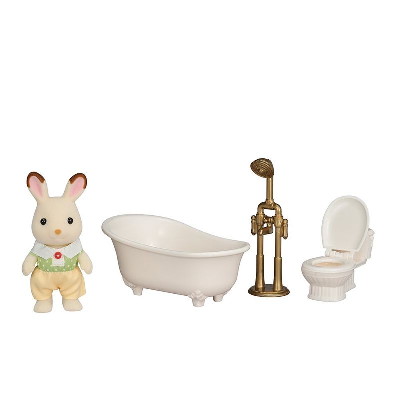 Sylvanian Families Chocolate Rabbit Boy’s Bath Time Set con Figura y Accesorios