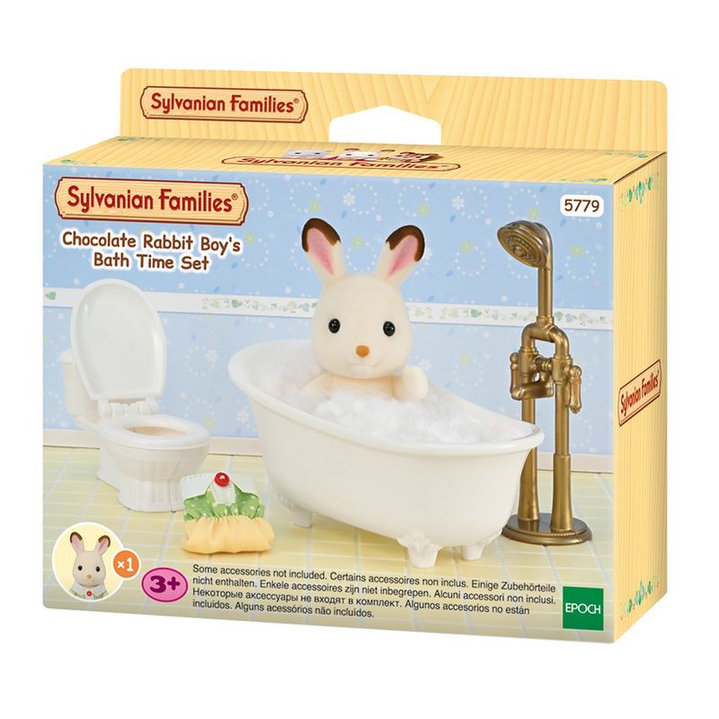 Sylvanian Families Chocolate Rabbit Boy’s Bath Time Set con Figura y Accesorios